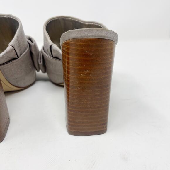 Sam Edelman Womnes 6.5 Silver Yumi Open Toe Mule Block Heel Bow Slip On Fabric - Picture 13 of 13
